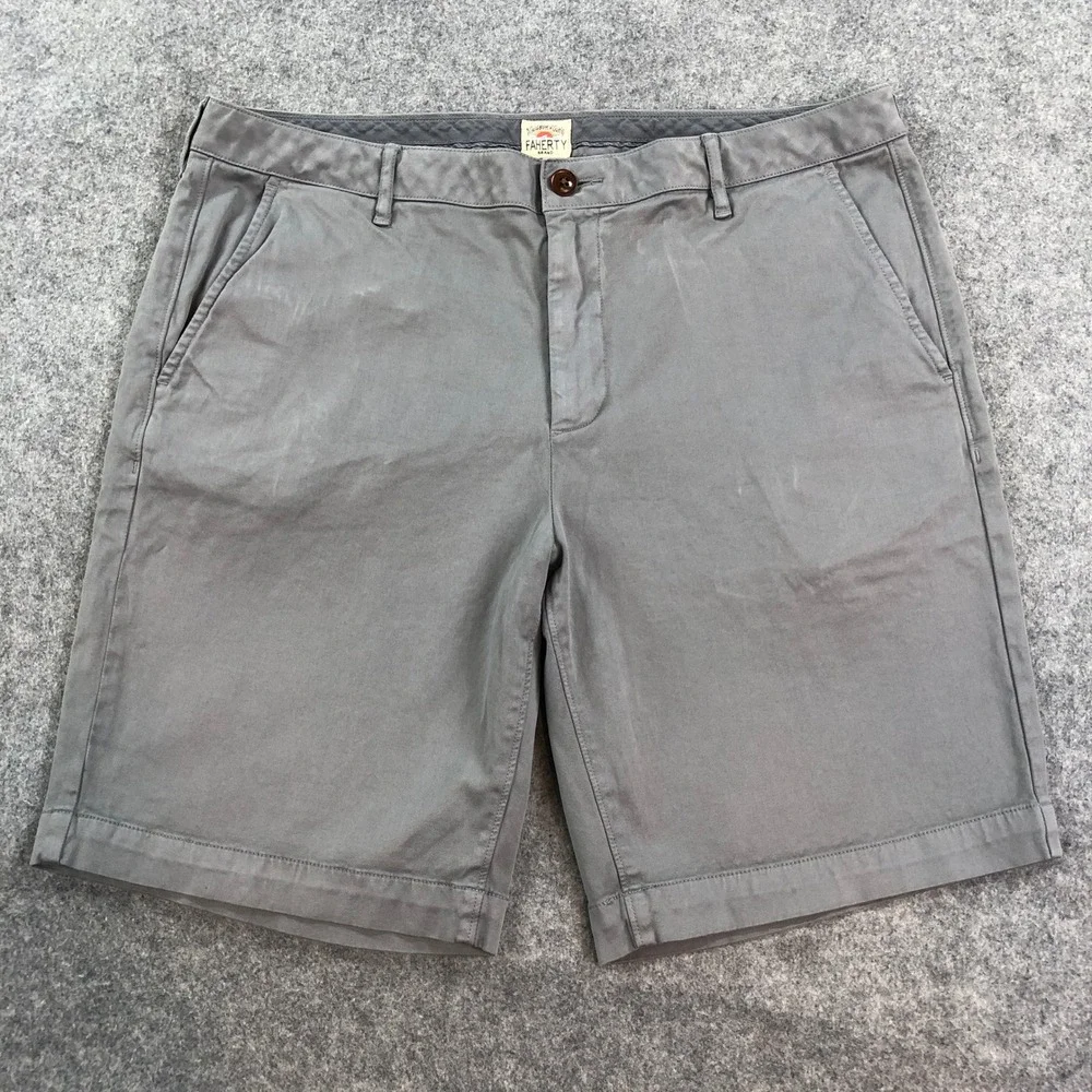 Faherty Mens Chino Shorts 35 Gray Stretch Coastal Casual Pima Cotton Organic